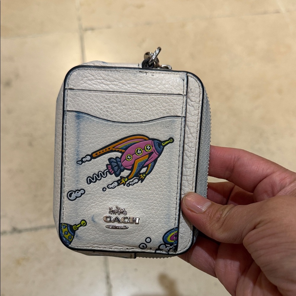 Coach White Leather Coin Pouch with Colorful Rocket